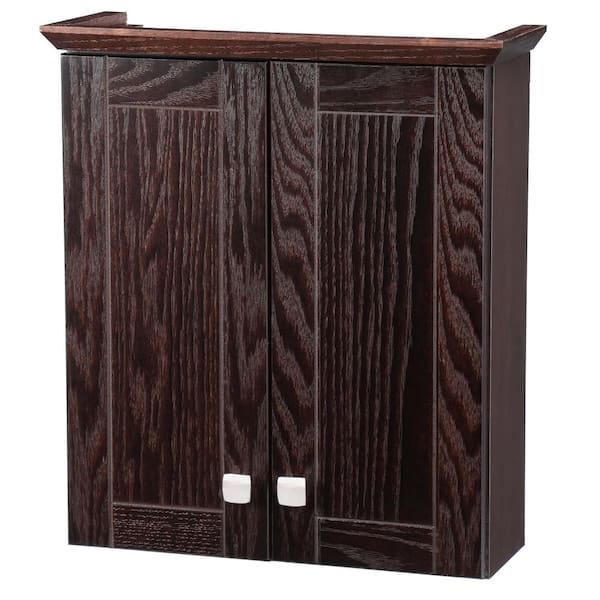 Glacier Bay Renditions 19-1/4 in. W x 21-7/10 in. H x 7 in. D Bathroom Storage Wall Cabinet in Java Oak