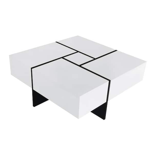 Boyel Living 31.5 in White Specialty Wood Coffee Table with 4 Hidden Storage Living Room Tables