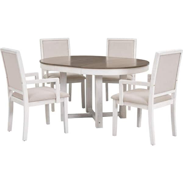 5-Piece Dining Set a Good Linen White Table Top and 4 Chairs