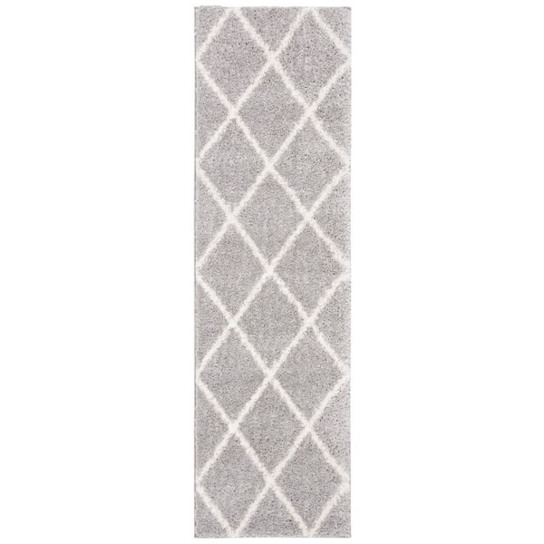 Parma Shag 2 ft. x 7 ft. Gray/Cream Diamond Runner Rug