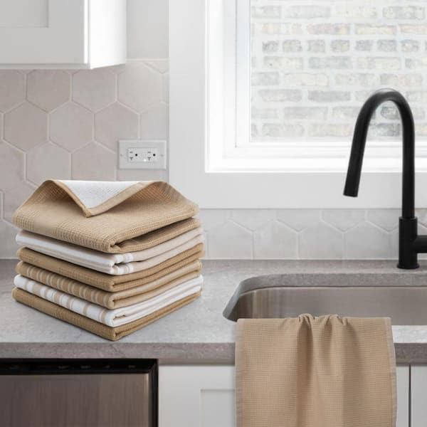 LDC 6-Piece Kitchen Towels Set 16 x 26-Soft, and Durable 100% Cotton Terry-Perfect for Cleaning, Drying (Khaki)