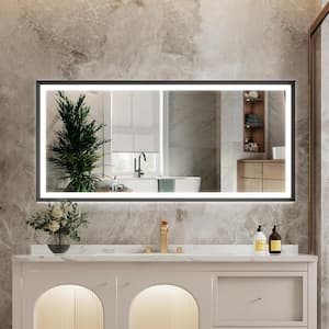 LUKY 60 in W x 28 in. H Rectangular Single Aluminum Framed Anti-Fog LED Light Wall Bathroom Vanity Mirror in Matte Black