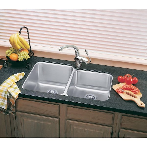 Lustertone Classic 31 in. Undermount Offset Double Bowl 18-Gauge Stainless Steel Kitchen Sink Only