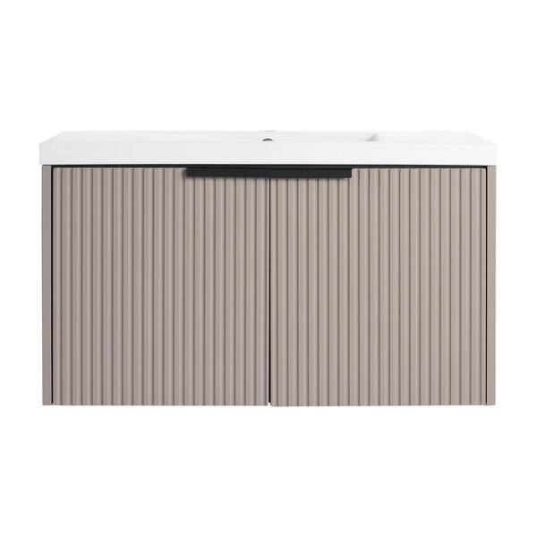 36 in. Wall-Mounted Khaki Bath Vanity with White Cultured Marble Top Unassembled