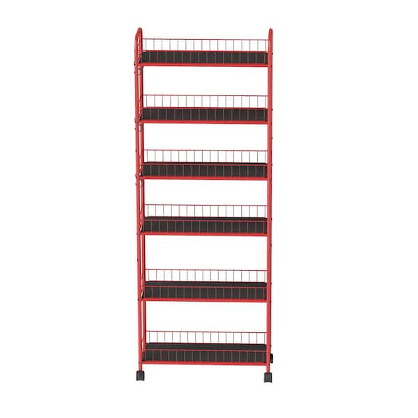 Unbranded 6-Tier Rolling Cart Gap Kitchen Slim Slide Out Storage Tower Rack with Wheels in Red