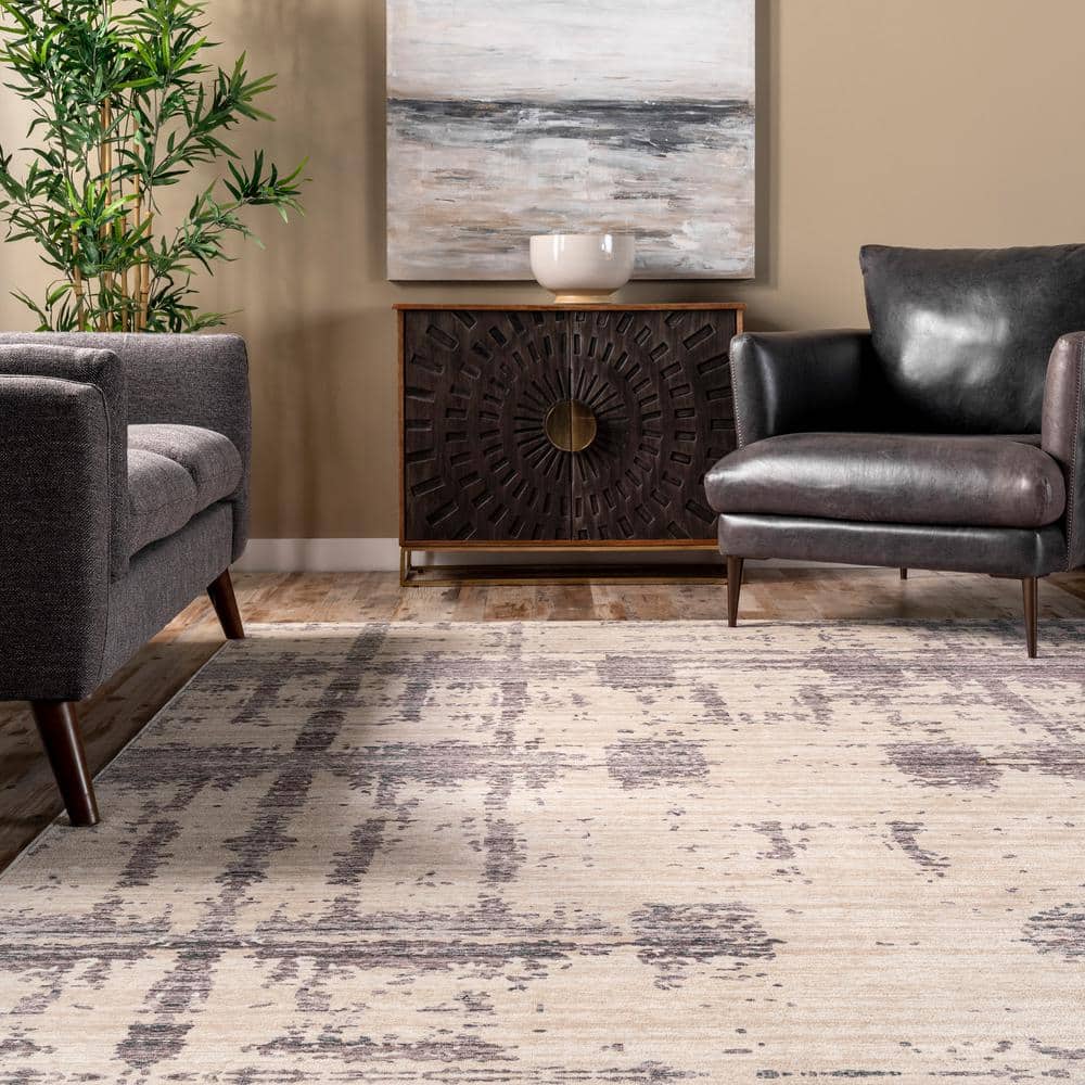 Gray Abstract 5' x 8' Washable Synthetic Area Rug