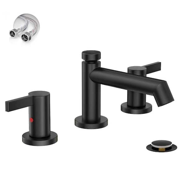 Kadilac 3 Hole Matte Black Bathroom Sink Faucet, 8 Inch Widespread