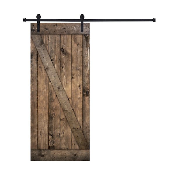 Akicon Paneled 24 in. x 84 in. 9 Panel Jacobean-Z3 Wood Sliding Door Z Brace