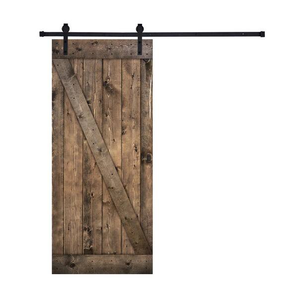 Akicon Paneled 30 in. x 84 in. 9-Panel Jacobean Z Brace Wood Sliding Door