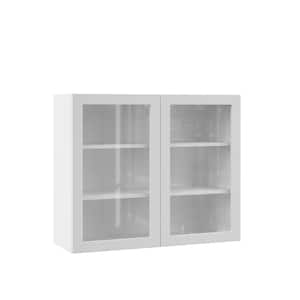 Designer Series Edgeley Assembled 36x30x12 in. Wall Kitchen Cabinet with Glass Doors in White