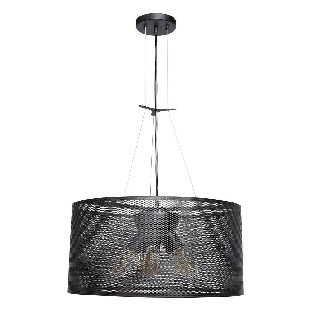 Epic Black Metal Drum Pendant Light with 5 Bulbs