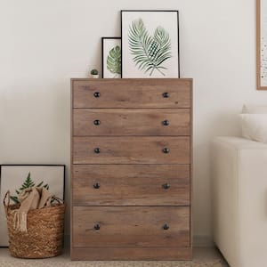 Oversized 5-Drawer Wood Color Dressers Chest of Drawers with 2 Large Drawers 48.3 in. H x 31.5 in. W x 15.7 in. D