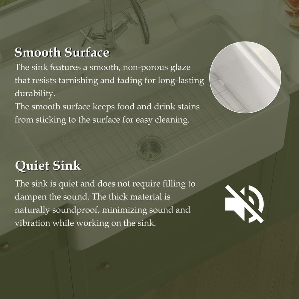 White Fireclay 33" Farmhouse Apron Front Single Bowl Kitchen Sink