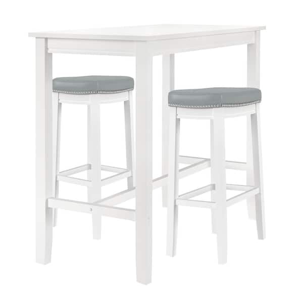 Concord 3-Piece Rectangle Bar Height White and Gray Wood Top Dining Room Set Seats 2