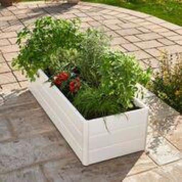 White PVC Raised Garden Planter Box with Woodgrain Texture