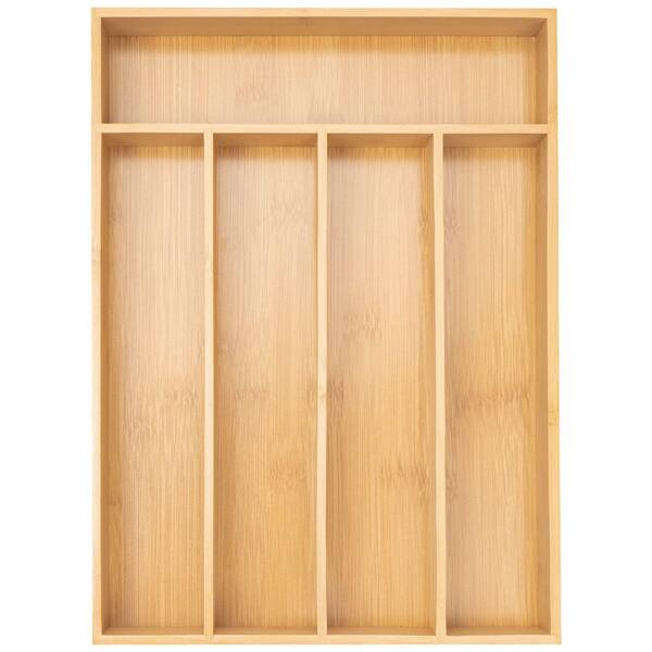 Natural Bamboo 5-Slot Drawer Silverware Organizer Tray with Non-Slip Pads and Finished Surface