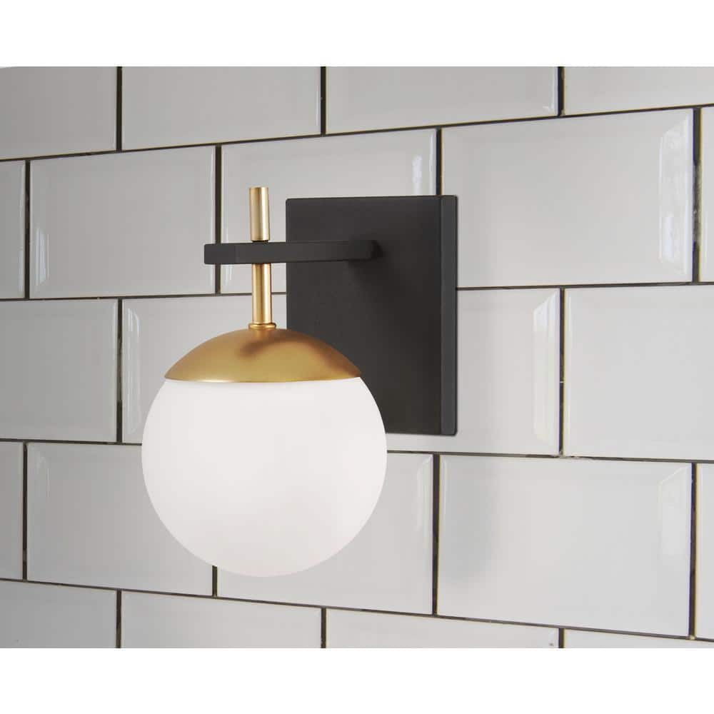 Alluria Etched Opal Glass Wall Sconce in Weathered Black and Autumn Gold