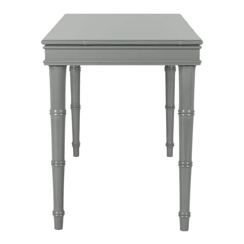 Transitional Gray Home Office Desk with Bamboo-Inspired Frame