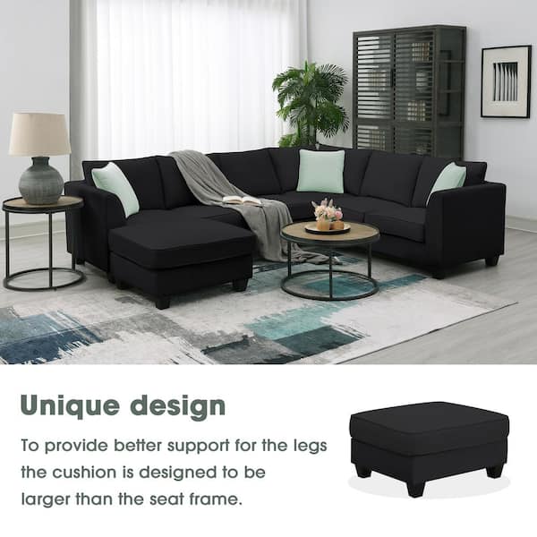Zeus & Ruta 112 in. Depot XB327-SDT-1 Ottoman Polyester L-Shaped Home Sofa Modular in The - with Sectional W Black