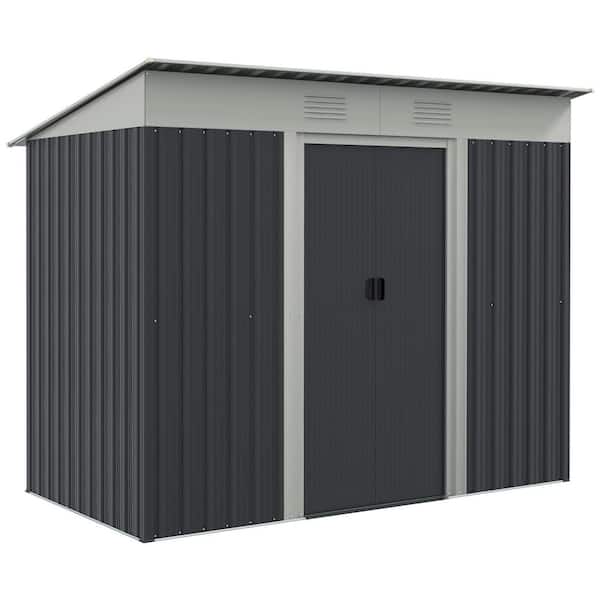 7 ft. W x 4 ft. D Gray Storage Metal Shed with Double Sliding Doors and 2 Air Vents, Garden Tool House (28 sq. ft. )