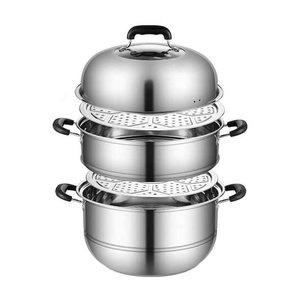 2-Piece Stainless Steel Steamer Pot Set with Glass Lid Multipurpose for Induction Gas Halogen Ovens Dishwasher Safe