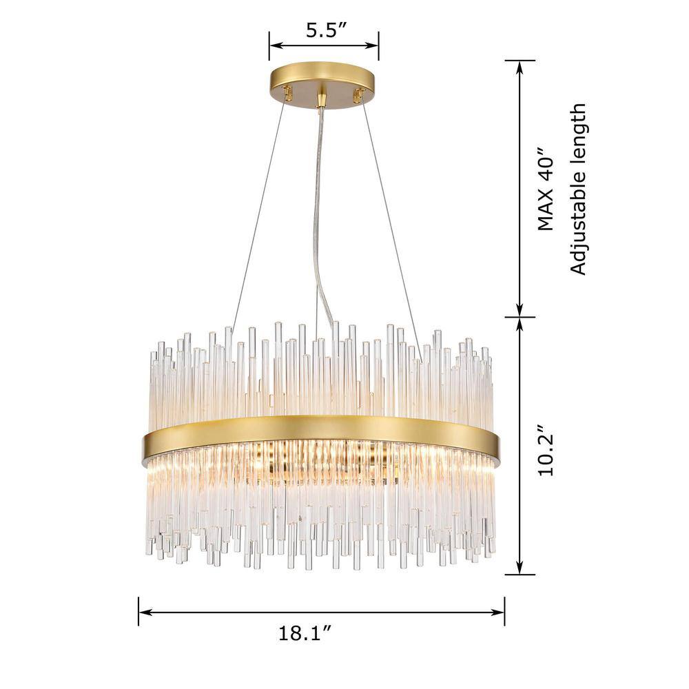 Casandra 18.1" Gold Drum Chandelier with Clear Crystal Bars