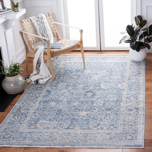 Dream 8 ft. x 10 ft. Gray/Turquoise Border Distressed Floral Area Rug