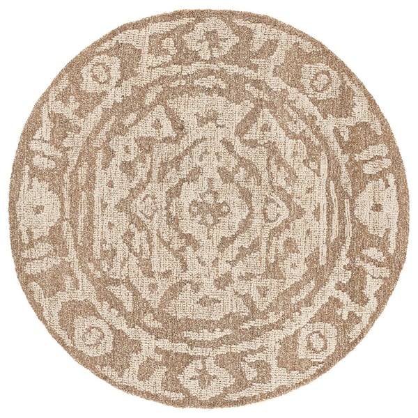 Ebony 6 ft. ft. x 6 ft. Gold/Ivory Medallion Round Rug