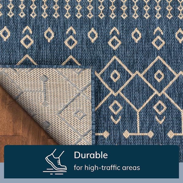 Medusa Nord Blue 2 ft. 3 in. x 7 ft. 3 in. Moroccan Tribal Indoor Outdoor Distressed Runner Rug Flat Weave