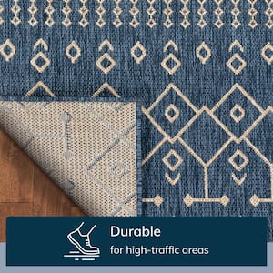 Medusa Nord Blue 6 ft. 7 in. x 9 ft. 3 in. Moroccan Tribal Indoor Outdoor Distressed Flat Weave Area Rug