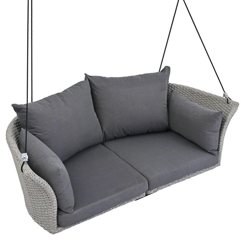 2-Person Gray Wicker Hanging Porch Swing with Ropes, Gray Wicker and Gray Cushion price history on PriceWatchPro