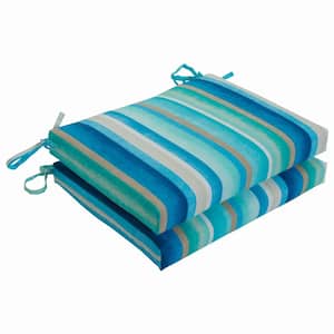 Striped 18.5 in. x 16 in. Outdoor Dining Chair Cushion in Blue/Tan/White (Set of 2)