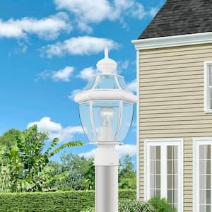Aston 16.5 in. 1-Light White Cast Brass Hardwired Outdoor Rust Resistant Post Light with No Bulbs Included