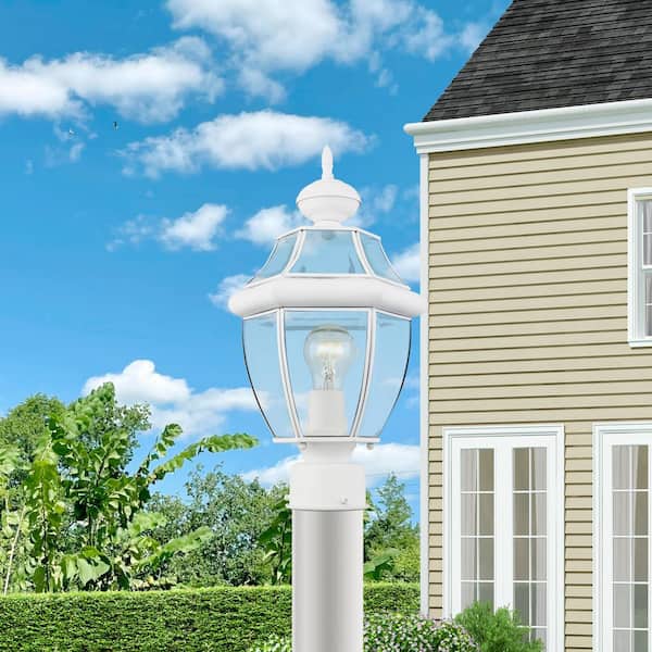 Aston 16.5 in. 1-Light White Cast Brass Hardwired Outdoor Rust Resistant Post Light with No Bulbs Included