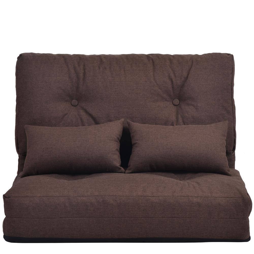 Brown linen 36.6in. x 26 in. Adjustable folding sofa bed with two pillows