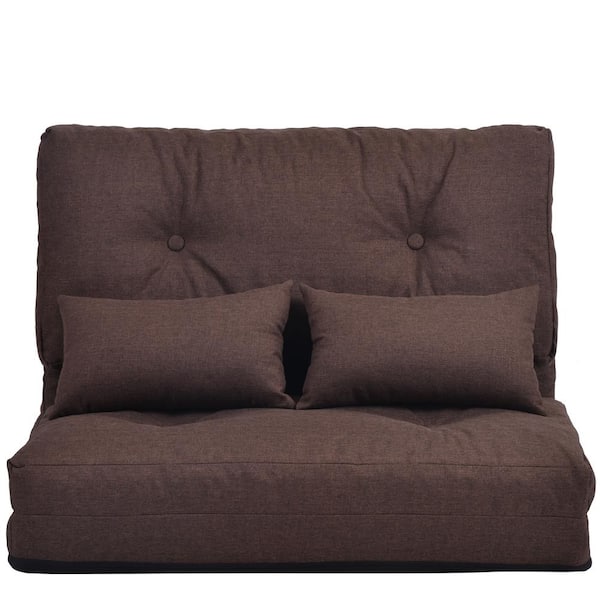 Unbranded Brown linen 36.6in. x 26 in. Adjustable folding sofa bed with two pillows