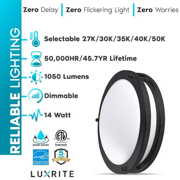 10 in. Matte Black 14-Watt 5 Color Selectable LED 2700K-5000K Semi-Flush Mount Dimmable Fixture 1050 Lumens