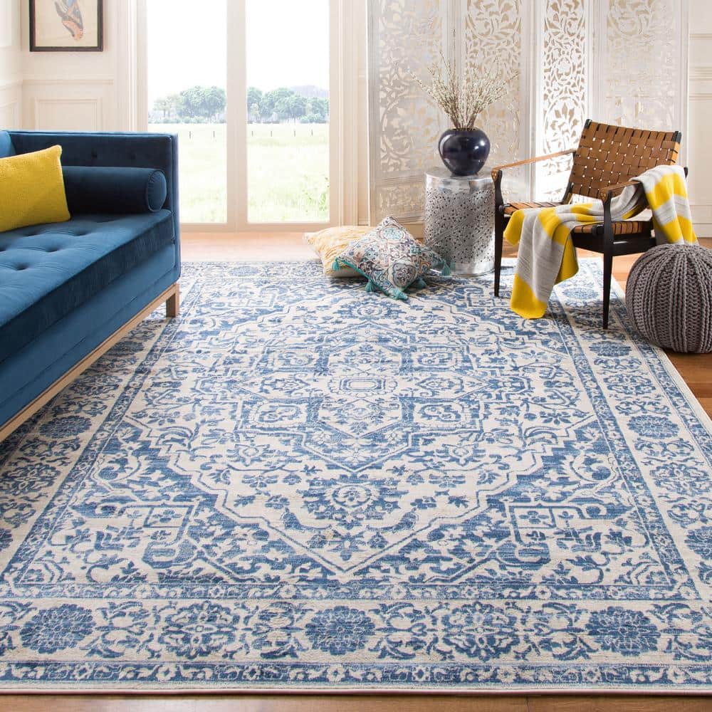 Navy and Light Grey Synthetic Square Area Rug, 10' x 13'