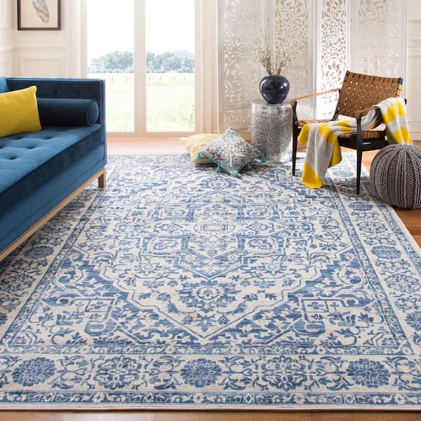 Brentwood 11 ft. x 15 ft. Navy/Light Gray Distressed Border Medallion Area Rug