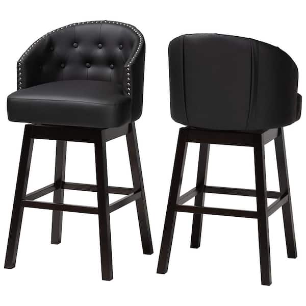 Baxton Studio Avril Black Faux Leather Upholstered 2-Piece Bar Stool Set