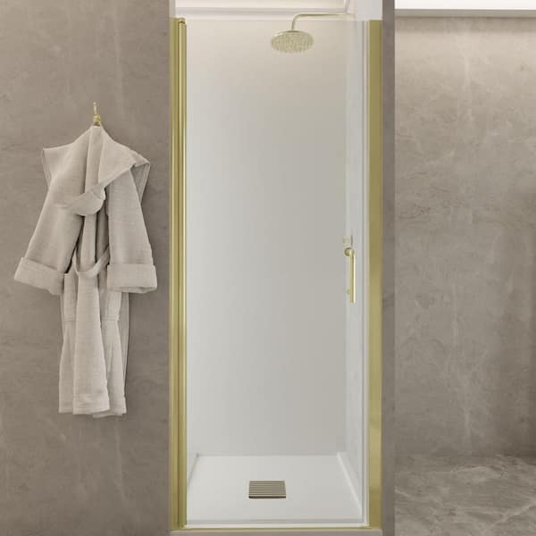 ES-DIY 30-31 in. W x 72 in. H Pivot Frameless Swing Corner Shower Panel with Shower Door in Brushed Gold with Clear Glass