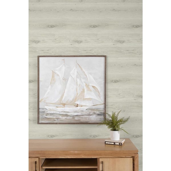 60.75 sq. ft. Neutral Cape Cod Faux Wood Unpasted Paper Wallpaper Roll