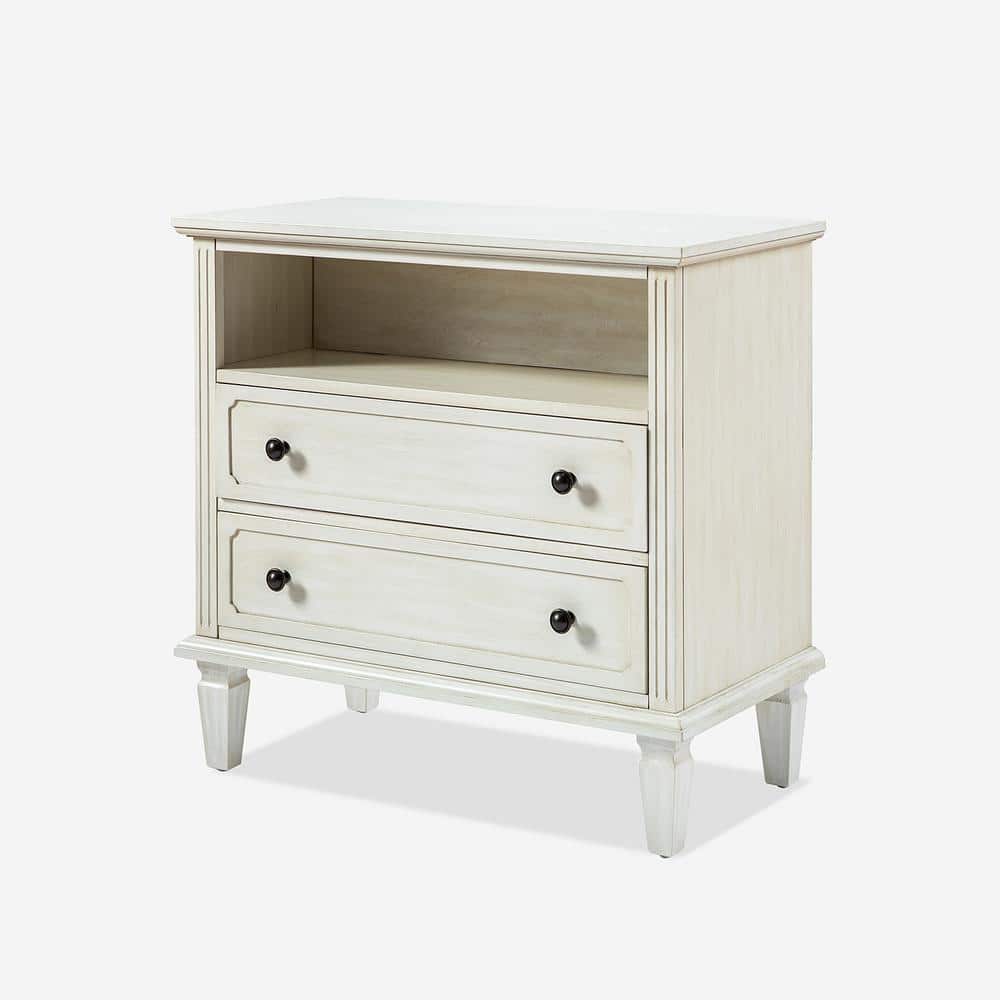 Juiien Traditional Farmhouse Solid Wood 2 Drawers Storage Nightstand with Charging Station and Adjustable Legs-Walnut - thumbnail 3