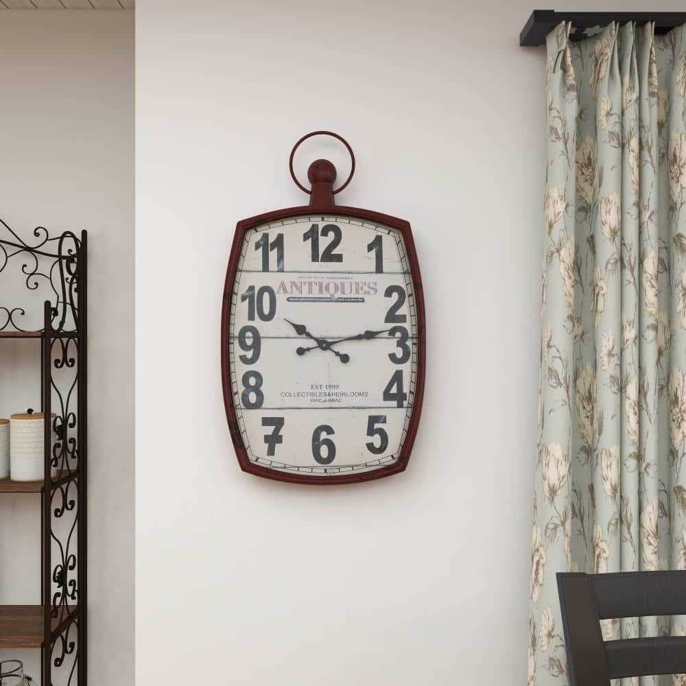 XL Red and White Vintage Metal Wall Clock