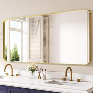 60 in. W x 28 in. H Rectangular Aluminum Framed Wall Bathroom Vanity Mirror in Golden