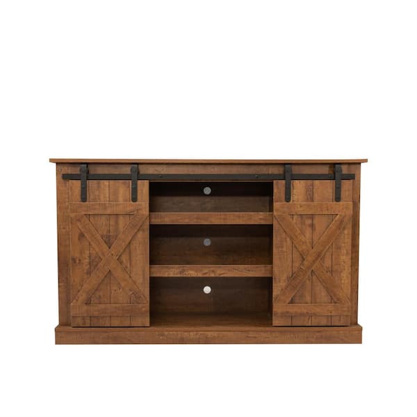 Unbranded Farmhouse 53.94 in. Walnut MDF TV Stand Fits TV's up to 65 in. with TV Cabinet