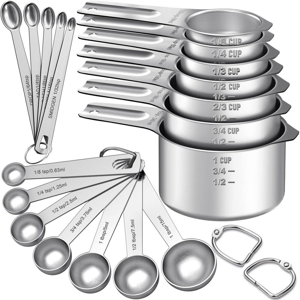 Wudkey 21-Piece Stainless Steel Measuring Cups and Spoons Set with 2 Detachable Rings, Kitchen Gadgets for Cooking Baking TI3D66_6