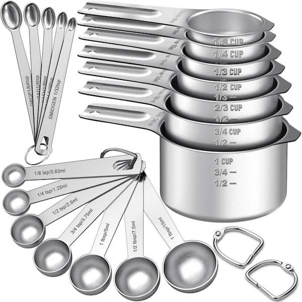 21-Piece Stainless Steel Measuring Cups and Spoons Set with 2 Detachable Rings, Kitchen Gadgets for Cooking Baking
