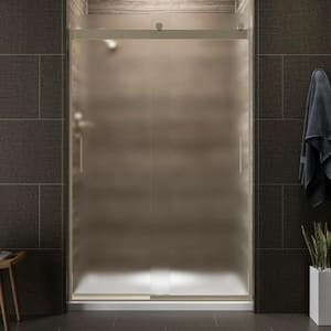 Levity 44-48 in.W x 74 in. H Frameless Sliding Shower Door in Bronze with Blade Handles