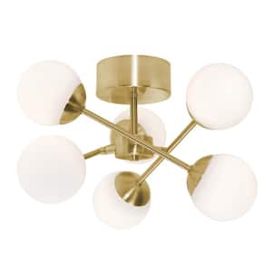 Pearl 16 in. 5-Light Satin Brass LED Semi-Flush Mount